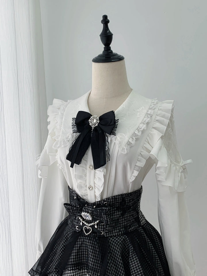 Ryousangata White Blouse & Houndstooth Skirt Set (L M S) 46074:874713