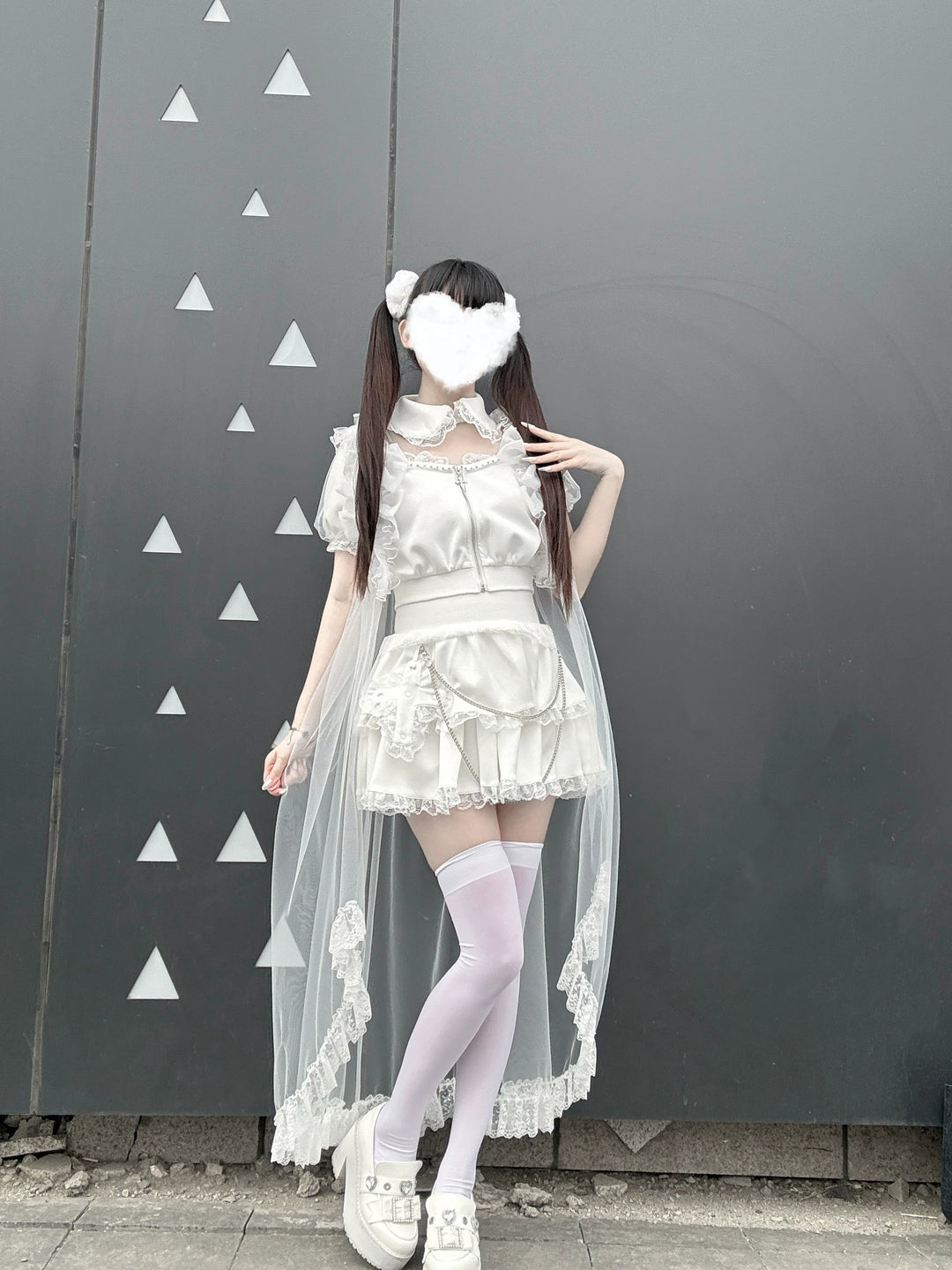 Jirai Kei Skirt & Zip-up Top, Tulle Vest 45009:838768