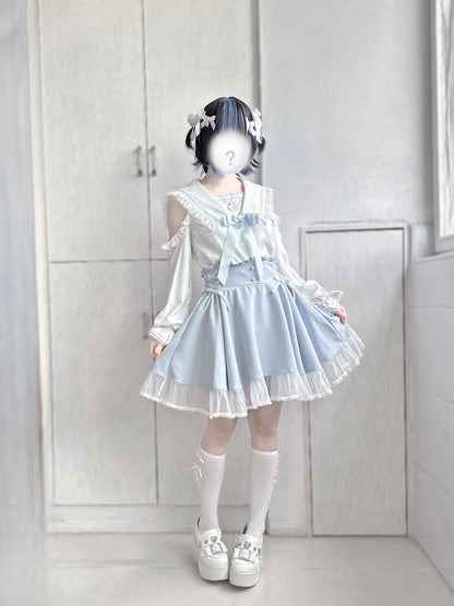 Jirai Kei Blouse Sailor Collar Off-Shoulder Shirt (L M S XL) 35802:504134