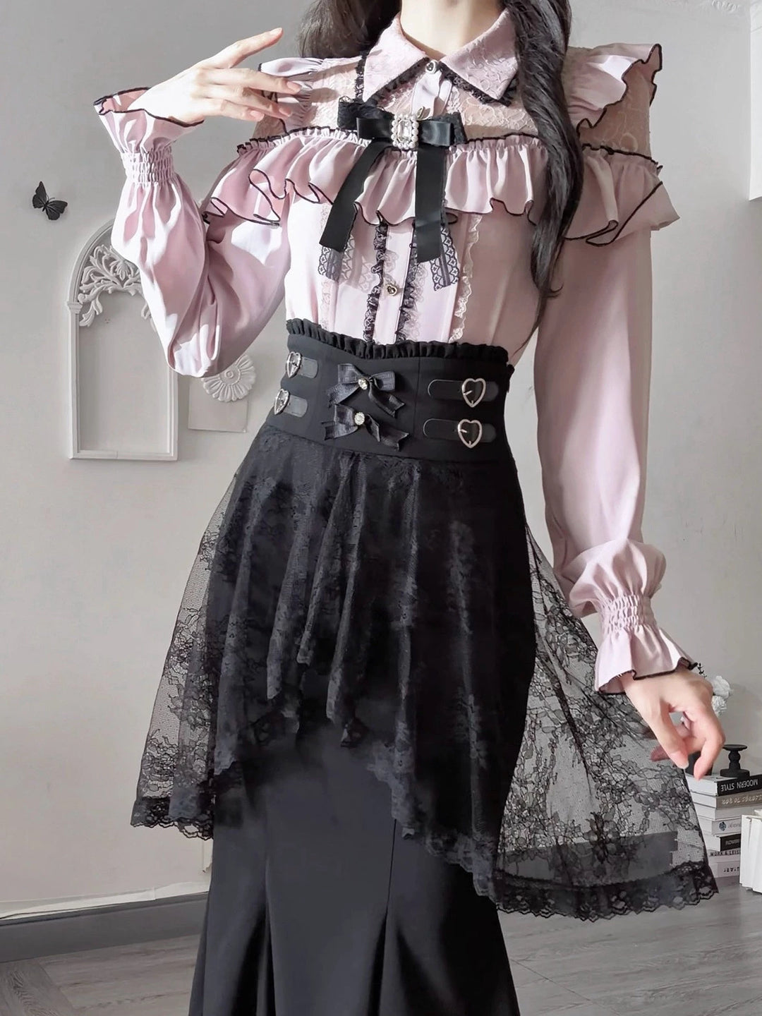 Seiso Kei Pink Blouse & Mermaid Skirt, Lace & Ruffles 45933:870764