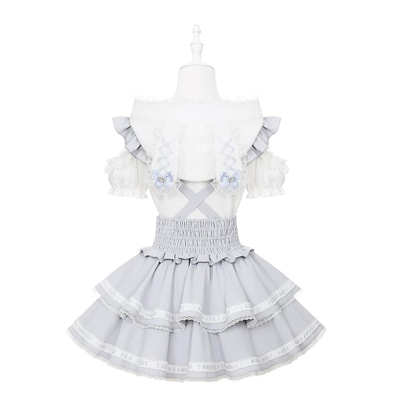 Ryousangata Bunny Ear Hooded Blouse, Tiered Suspender Skirt 45575:858418
