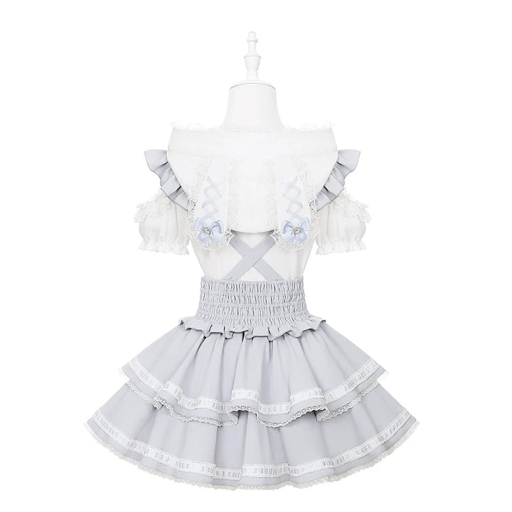 Ryousangata Bunny Ear Hooded Blouse, Tiered Suspender Skirt 45575:858418