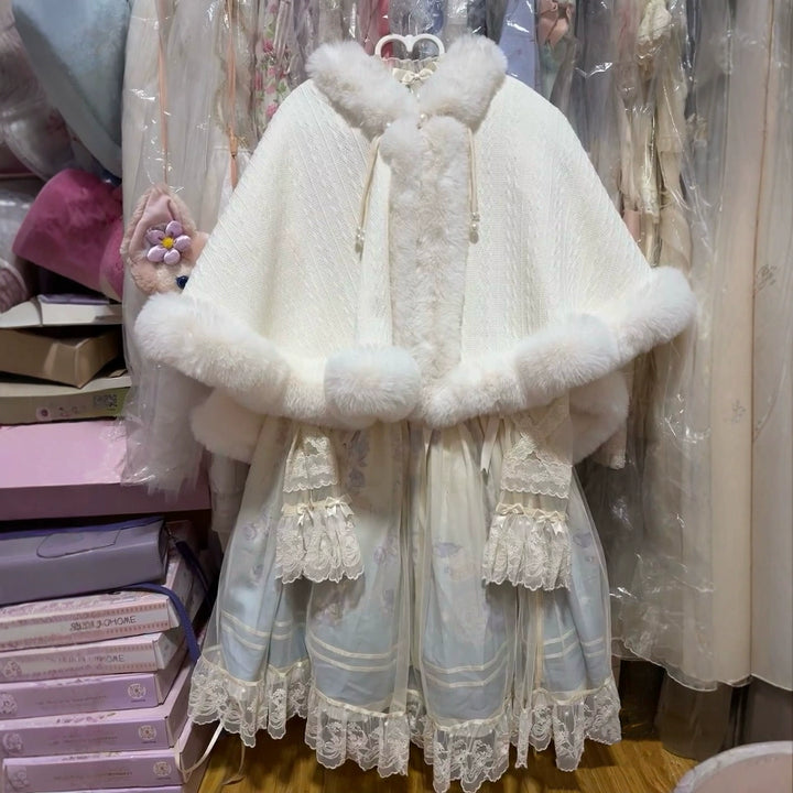 Sweet Lolita Coat White Cape Coat Winter Velvet Cloak 41066:685690