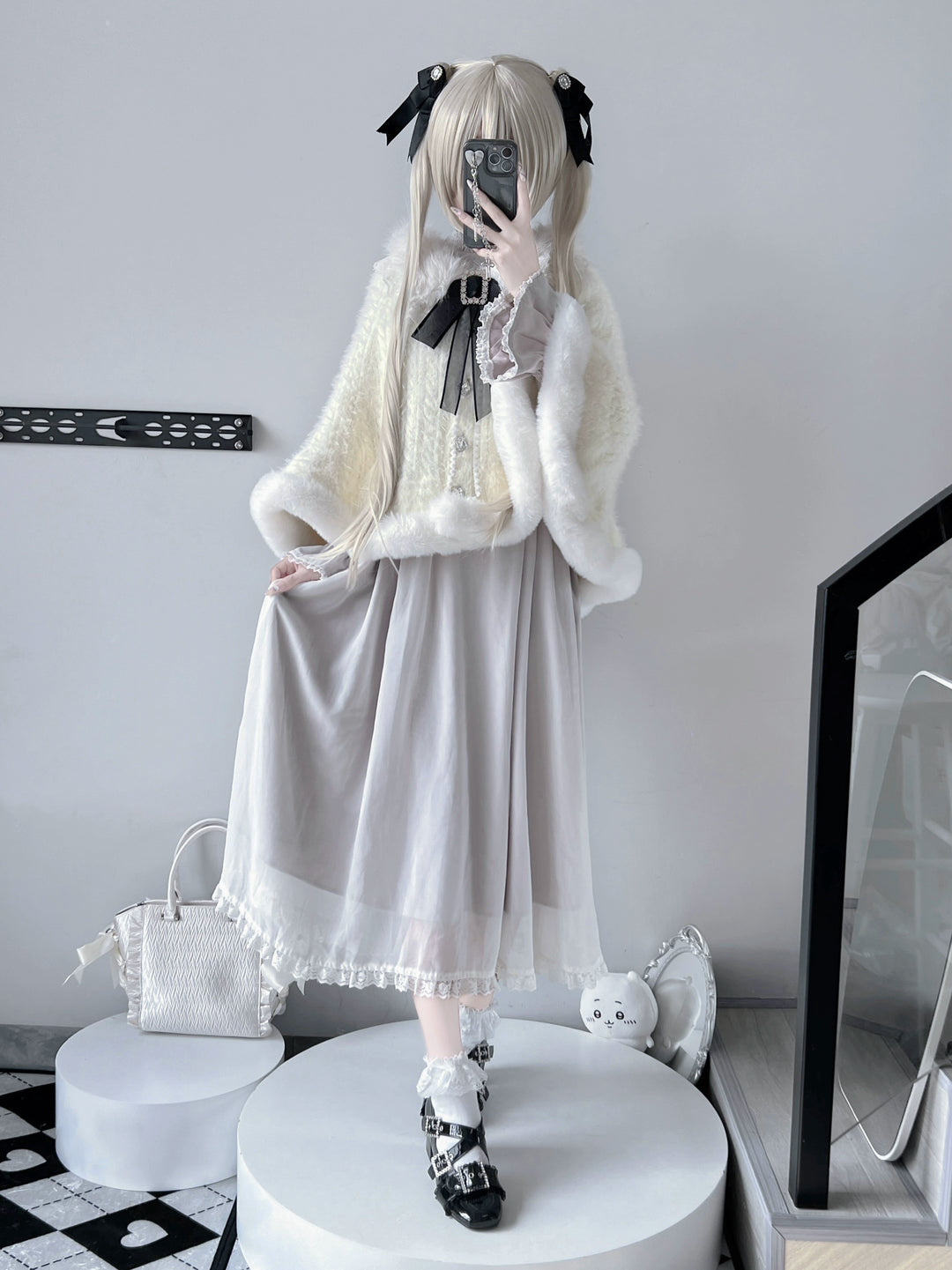 Jirai Kei Coat Lolita Cape Winter Sweetheart Knitted Coat 40864:678778