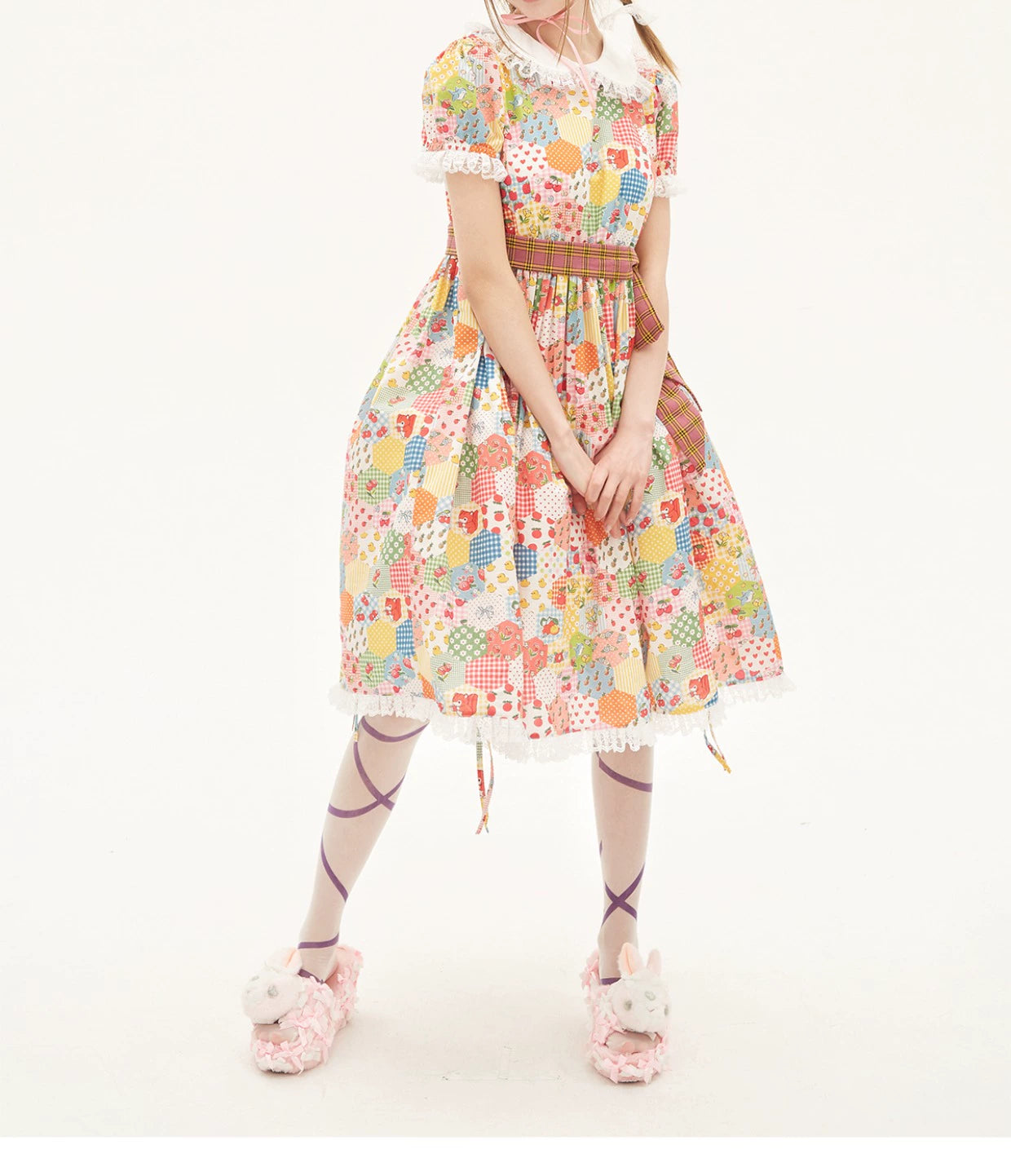 Sweet Lolita Dress Kidcore Floral Dress Drawstring Dress 36156:543116