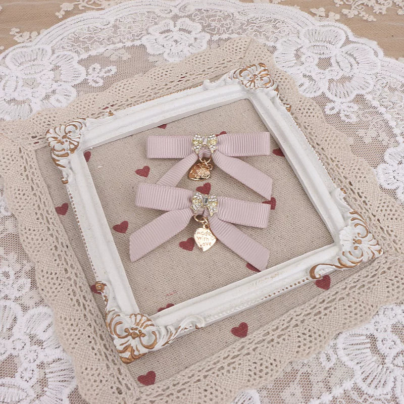 Jirai Kei Hair Clip, Rhinestone Bow & Heart Pendant 45071:834164