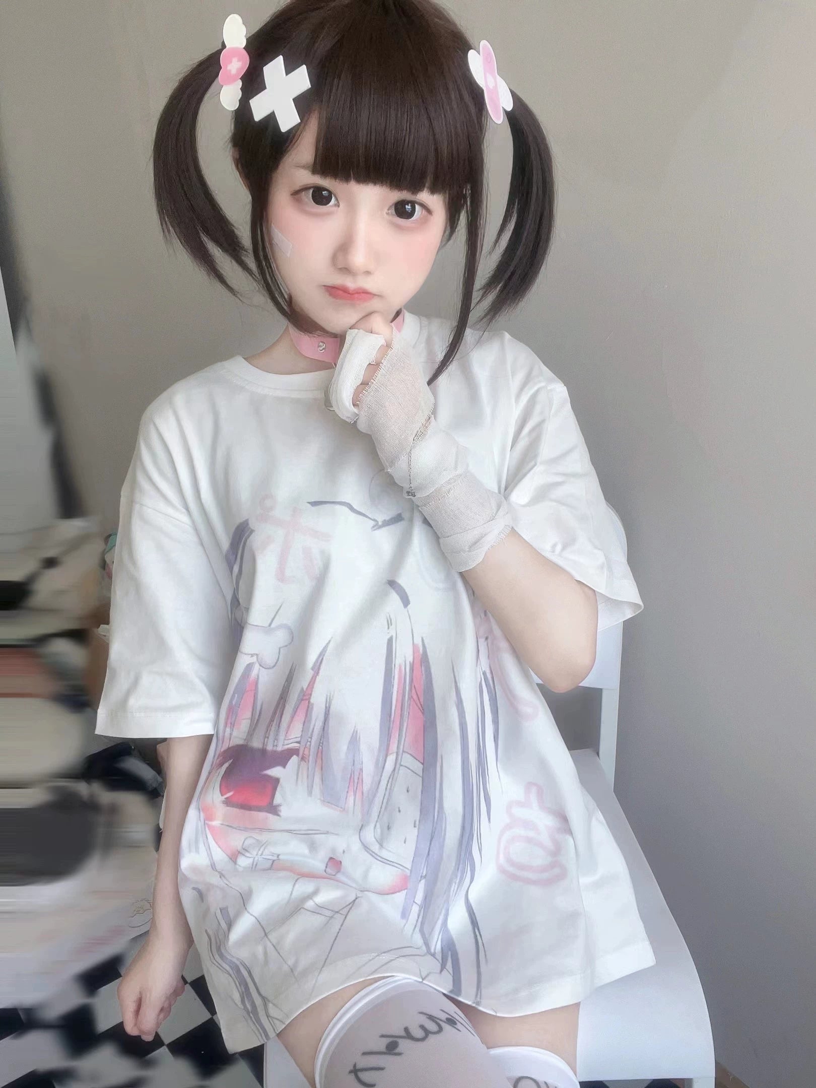 Jirai Kei Shirt Short Sleeve White shirt Anime Print Top 38000:579380