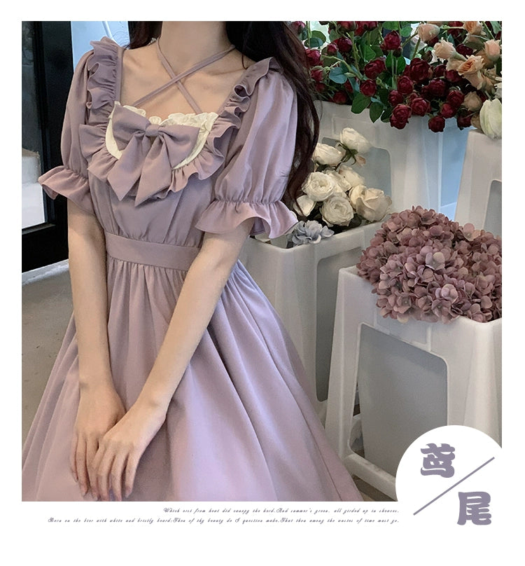 Elegant Lolita Dress Purple Lolita Dress Puff Sleeve Dress 36412:564138