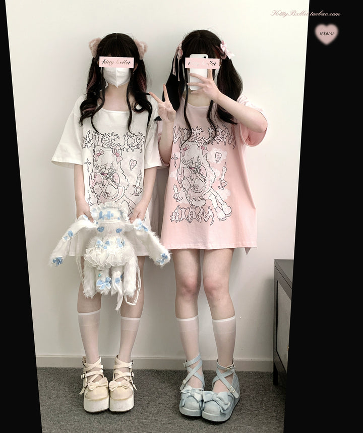 Oversize Jirai Kei T-shirt Short-sleeved Top 38318:598498