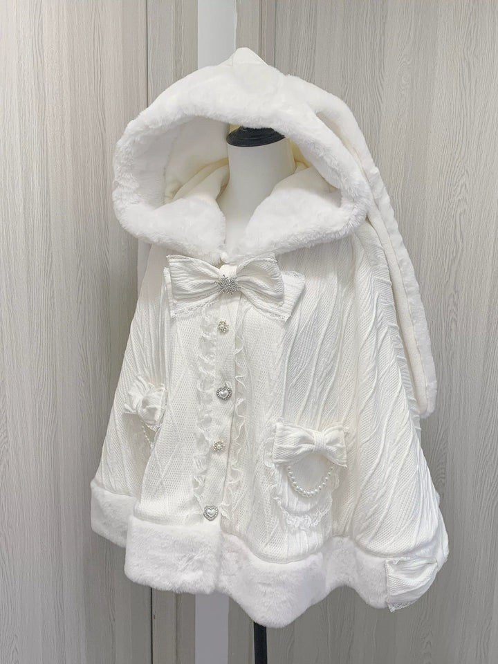 Jirai Kei Coat Fleece Cape Rabbit Ear Hooded Coat 40082:654330