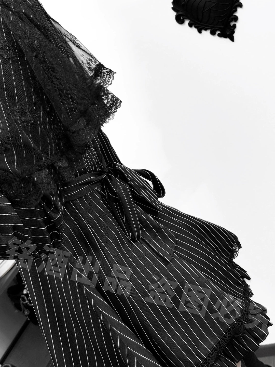 Striped Jirai Kei Dress, Black Lace Shawl 44786:827937