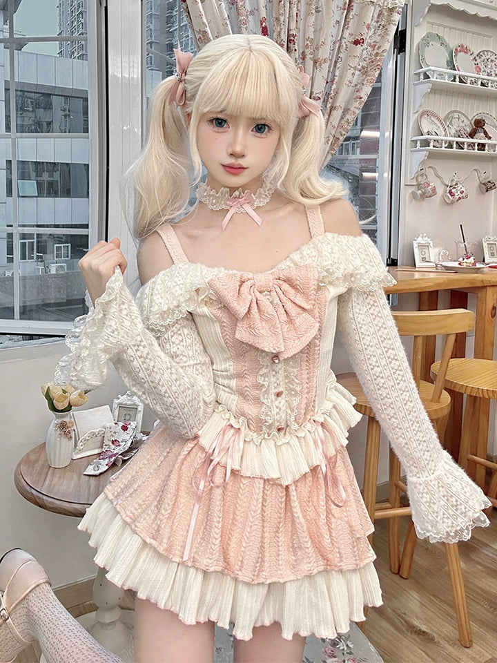 Gyaru Fashion Outfit Sets Sweet Pink Top And Skirt Set 37006:546062