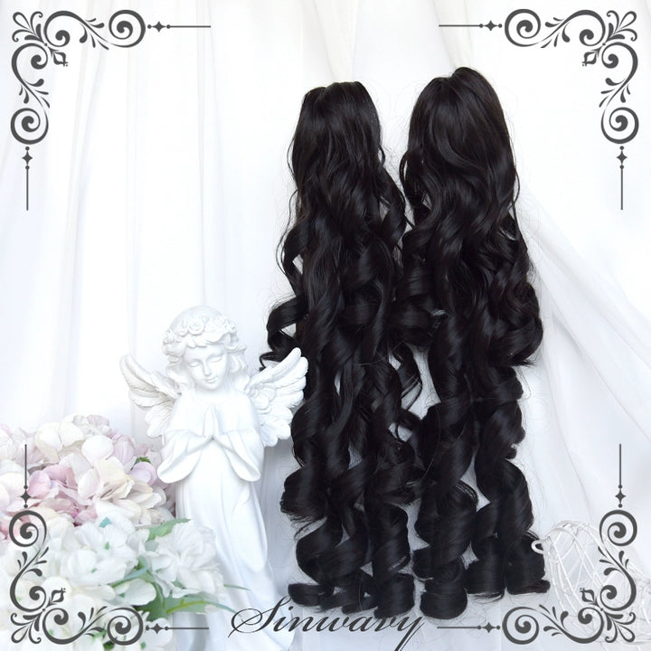 Black Jirai Kei Wig Set Lolita Roman Curly Double Ponytail 42183:730975