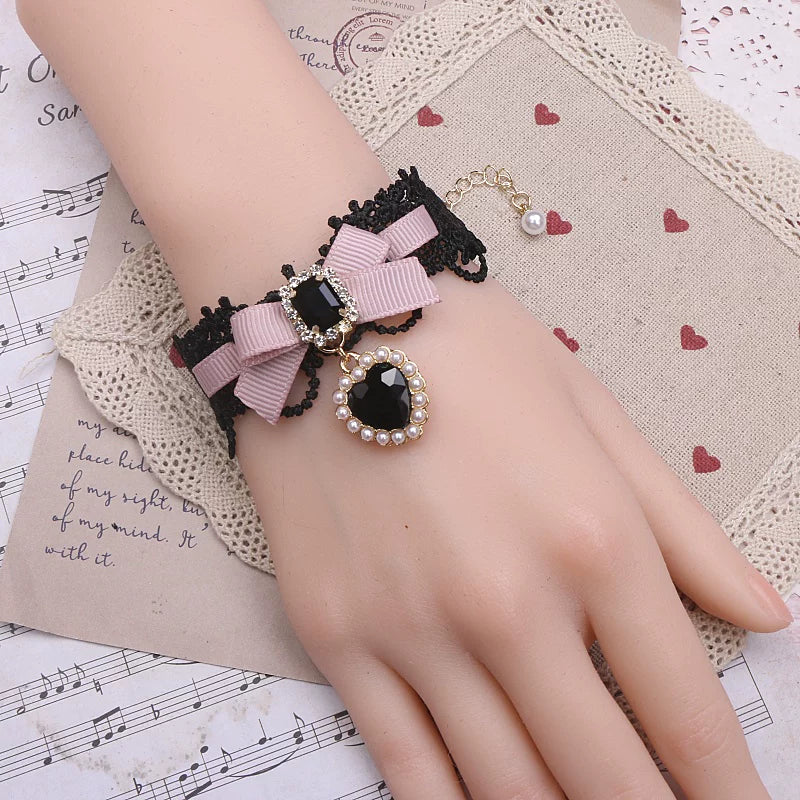 Ryousangata Heart Rhinestones Necklaces and Wrist Pieces 45072:838581