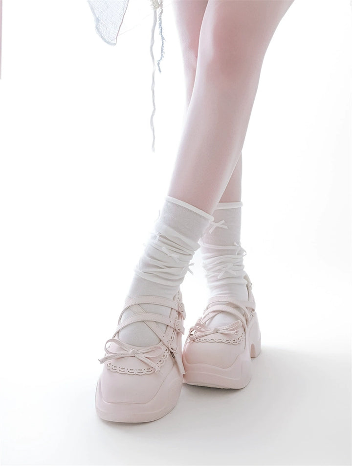Kawaii Platform Sneakers, Adjustable Buckle, Premium Leather 43350:774167