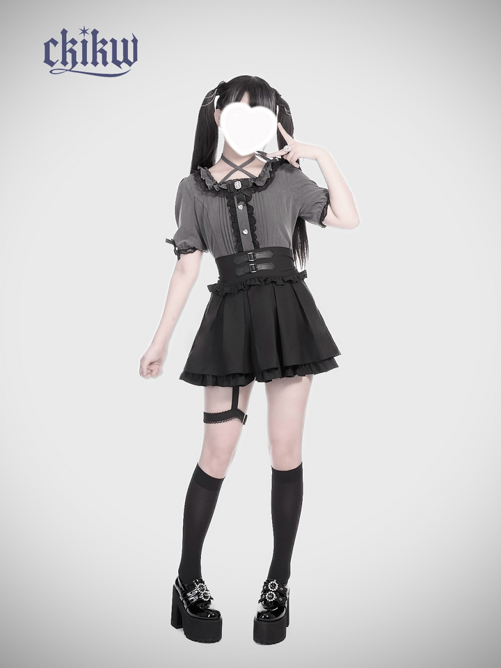 High Waist Jirai Kei Skirt, Adjustable Garter 43610:780650