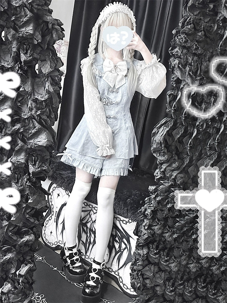 Jirai Kei Dress Long Lace Sleeve Petal Collar Chinese Style Dress Set 34506:512502