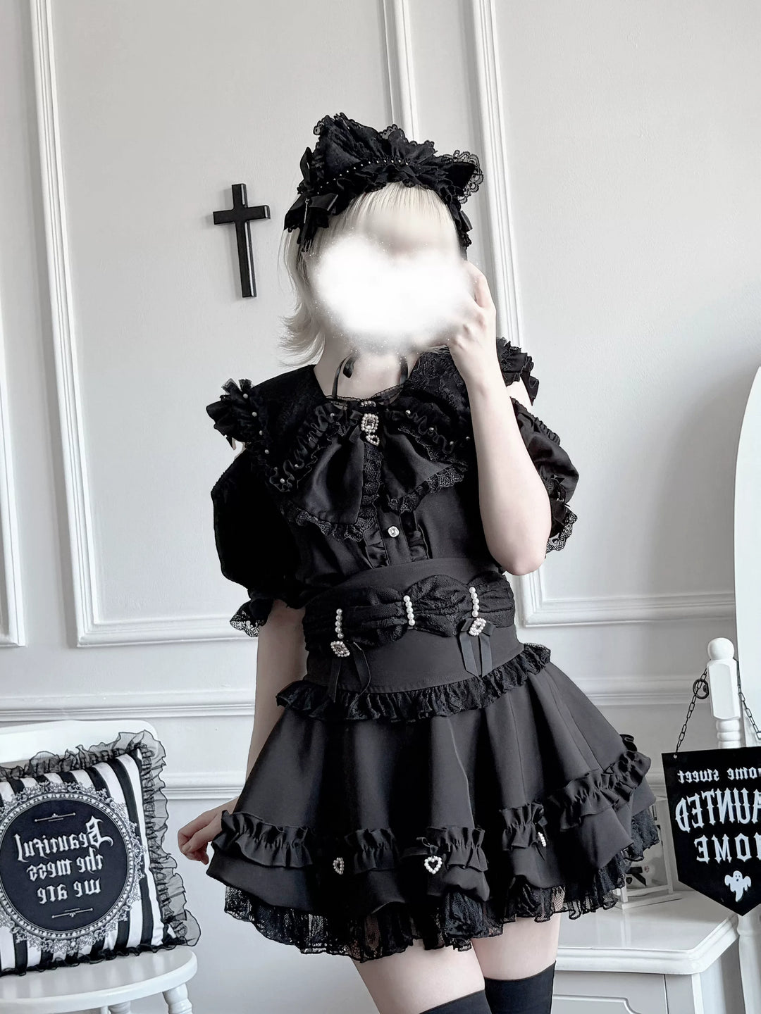 Fluffy Jirai Kei Bubble Skirt, Detachable Waist Bows 45936:870224
