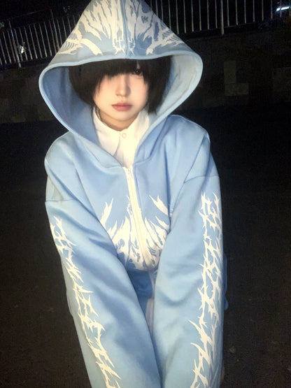 Jirai Kei Hoodie Blue Black Autumn and Winter Coat 33328:430894