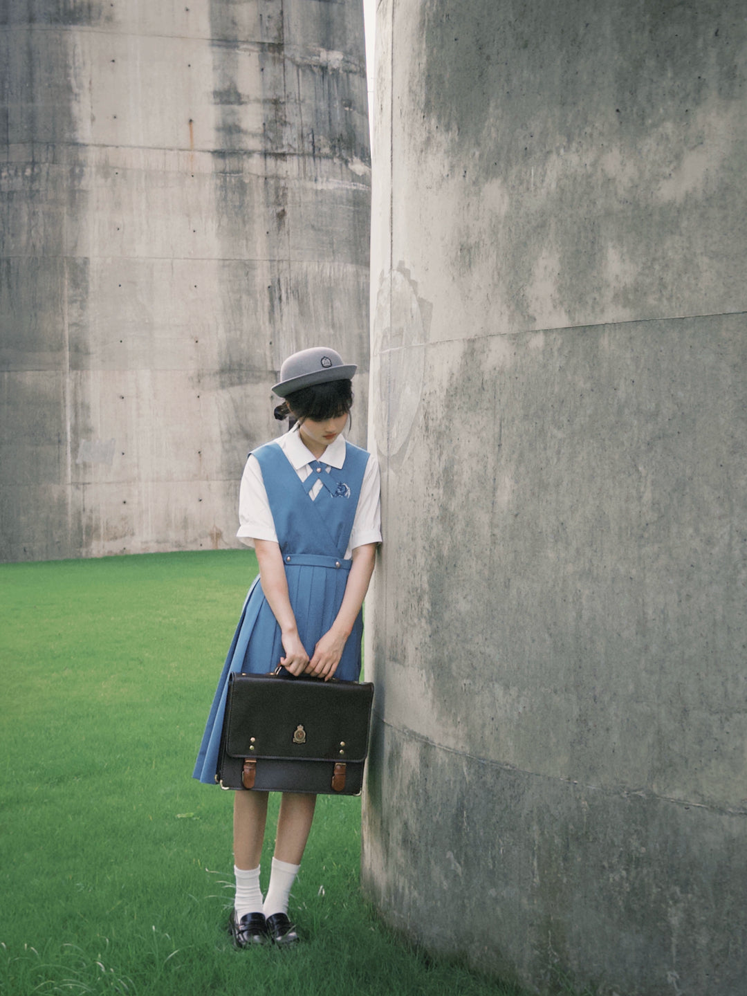 Gay-Blue Knee-Length JK Uniform, Detachable Vest 43446:778476