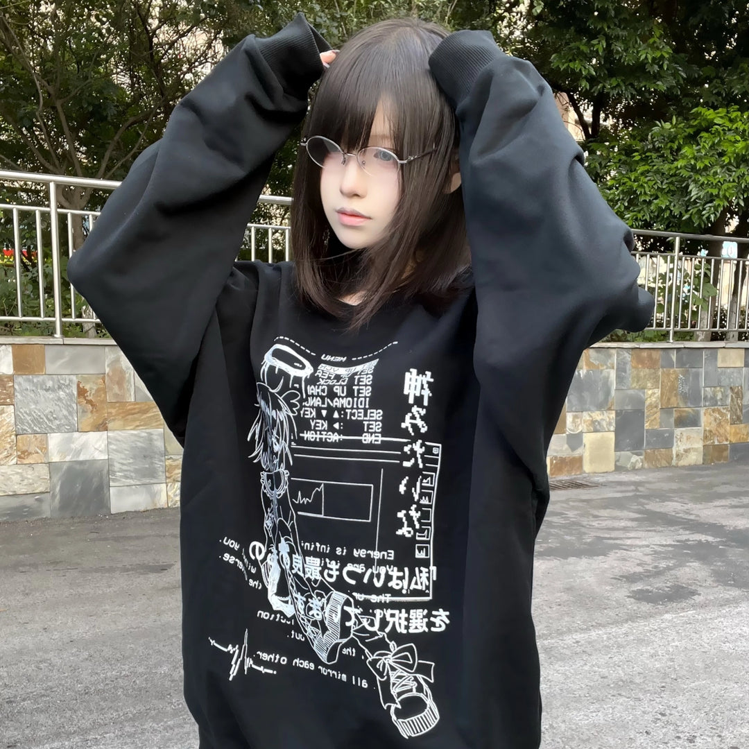 Jirai Kei Sweatshirt Cyber Punk Anime Print Shirt 39744:635336