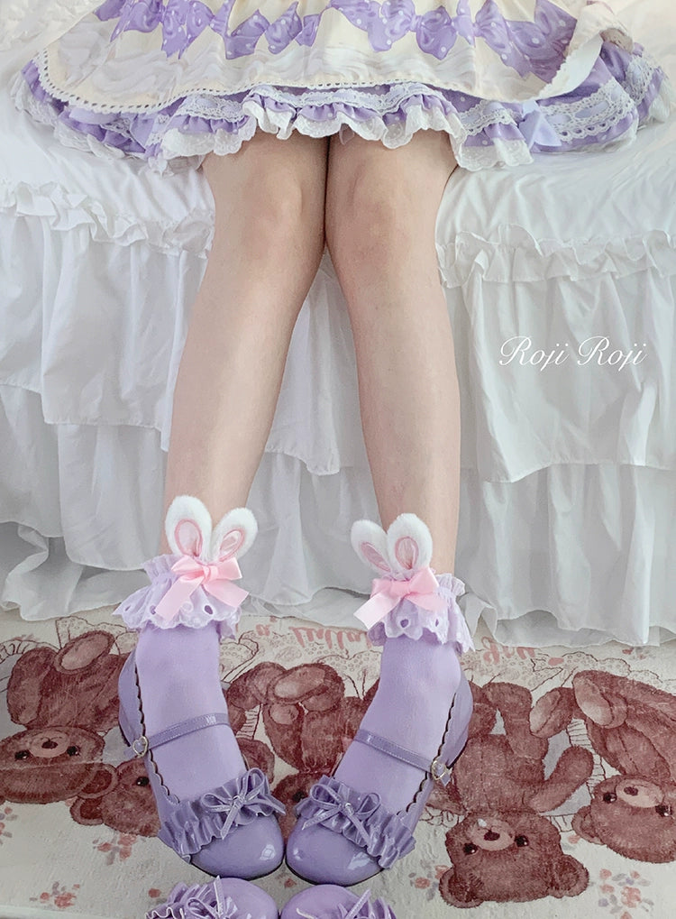 Kawaii Lolita Socks Bunny Ear Socks Lace Bow Short Socks 36574:564198 36574:564198