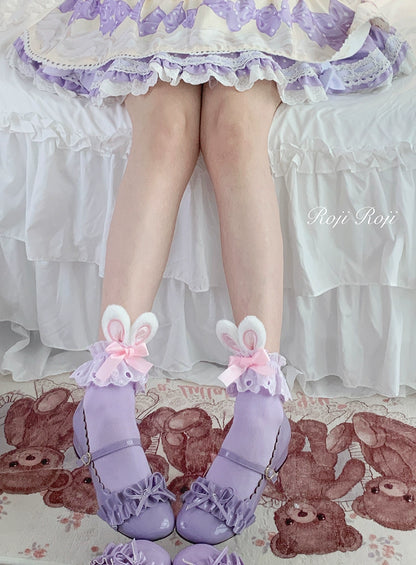 Kawaii Lolita Socks Bunny Ear Socks Lace Bow Short Socks 36574:564198