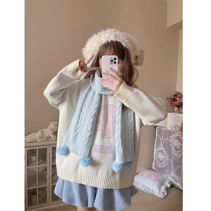 Kawaii Scarf Knitted Neck Warmer With Cute Ball 39340:620194