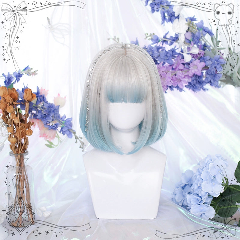 Lolita Wig Silver Bob Straight Bangs Wig Short Hair 35950:514192