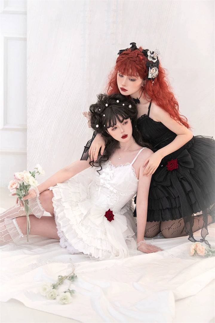 Gothic Lolita Dress Black White Corset Dress Rose JSK 36472:516006