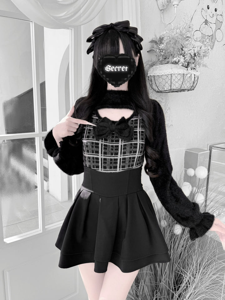 Jirai Kei Chest Cut-Out Sweater, Faux Mink Plush (M S) 44155:797189