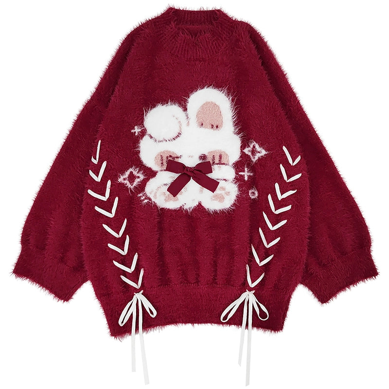 Kawaii Red Pagoda Sleeve Fluffy Strap Sweater (M S / Red) 22756:326808