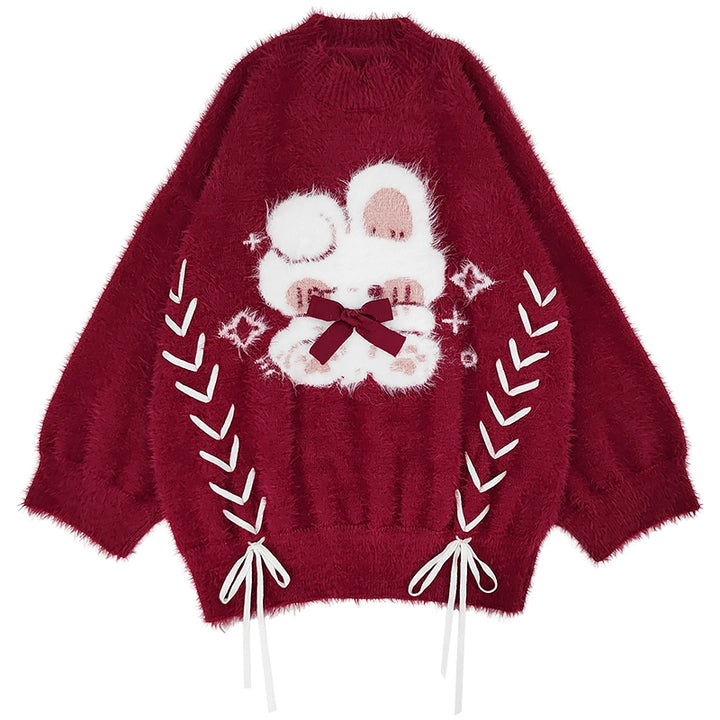 Kawaii Red Pagoda Sleeve Fluffy Strap Sweater (M S / Red) 22756:326808 (M S / Red) 22756:326808