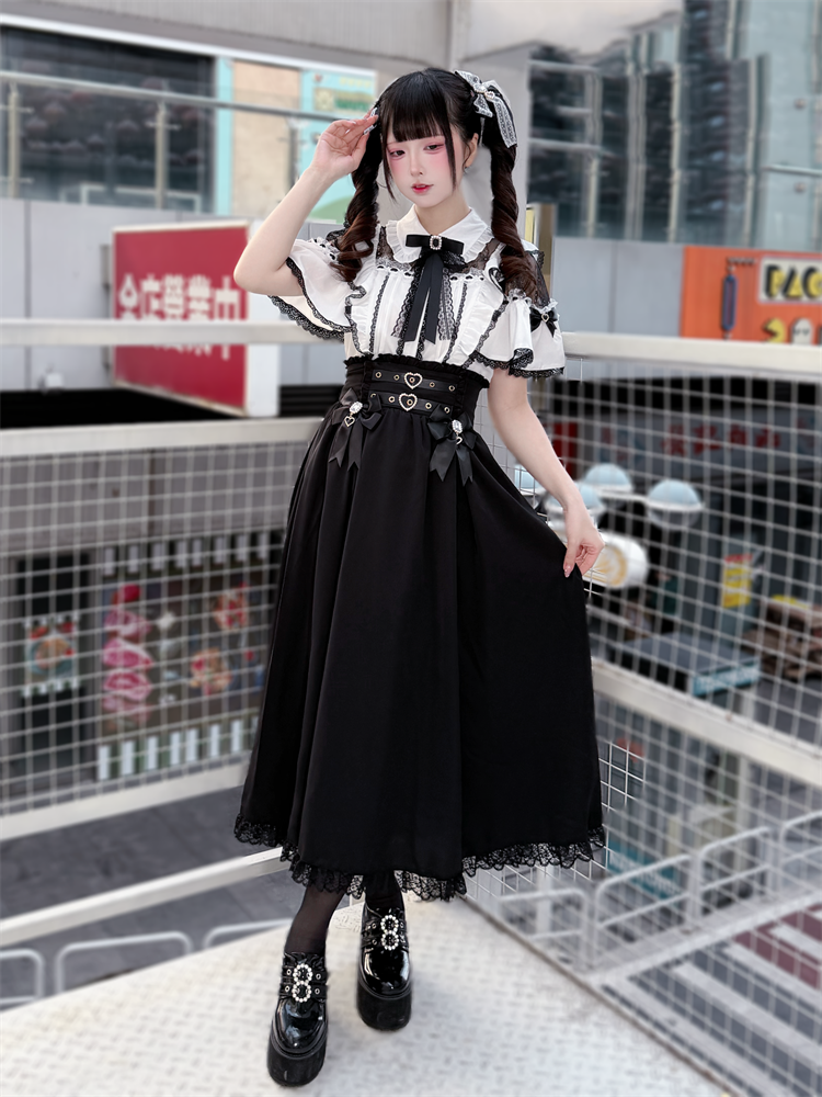 Summer Jirai Kei Lace Blouse, High Waist Skirt 45363:847701