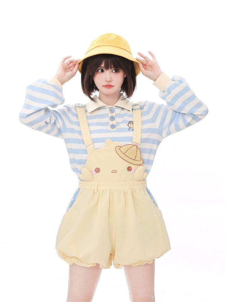 Yellow Suspender Shorts Blue Striped T-shirt 31734:366516 31734:366516