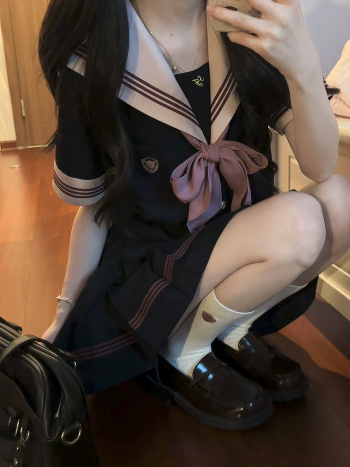 Navy and Pink JK Uniform Top + Pleated Skirt 43790:785218