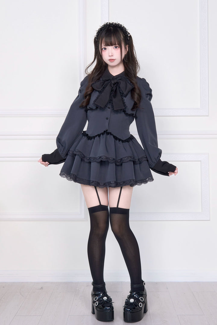 Long-sleeved Jirai Kei Dress, Elastic Shorts (L M) 44117:796526