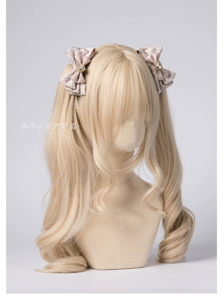 Jirai Kei Four-layer Bow Hair Clips, Heart Rhinestone 45777:861998