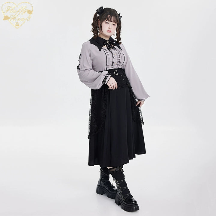 Jirai Kei Black Skirt Double Layer Long A-line Skirt 31468:366476 31468:366476