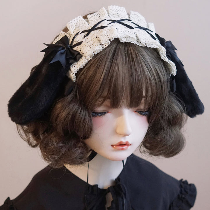 Lolita Headwear Handmade Cat Ears Hairband Black White Bow (13 3) 28946:332742 (13 3) 28946:332742