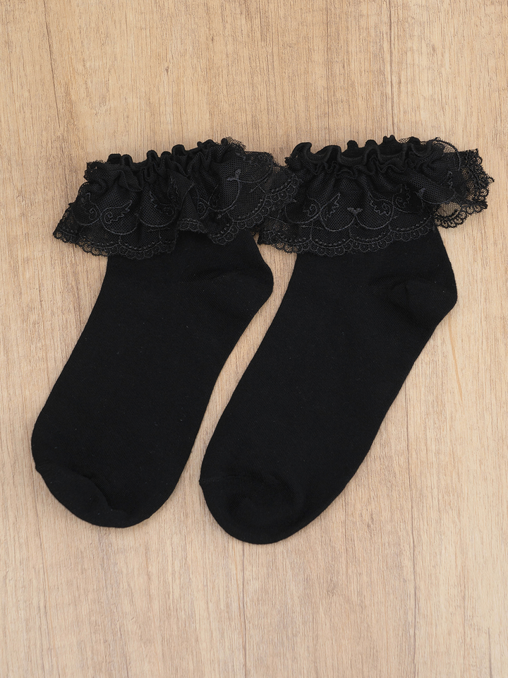 Lolita Socks White Black Socks Wings Cross Lace Socks (Black) 33810:447080 (Black) 33810:447080