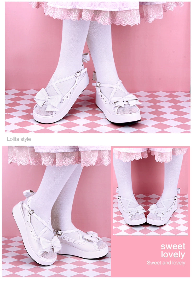 Lolita Shoes Round Toe Open Toe Lace Platform Sandals 37450:561616
