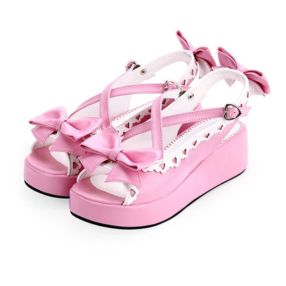 Lolita Shoes Round Toe Open Toe Lace Platform Sandals (33 34 35 36 37 38 39 40 41 42 43 44 45 46 47 / Pink) 37450:561592