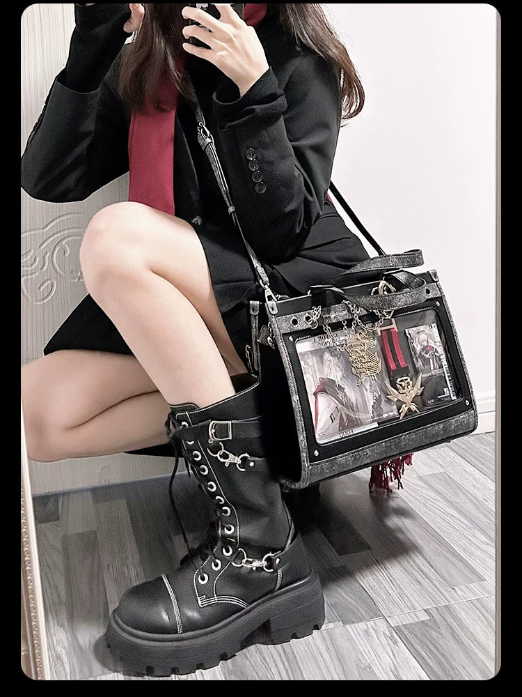 Japanese-Style Boxy Shape Ita Bag, Detachable Chain 45417:847817
