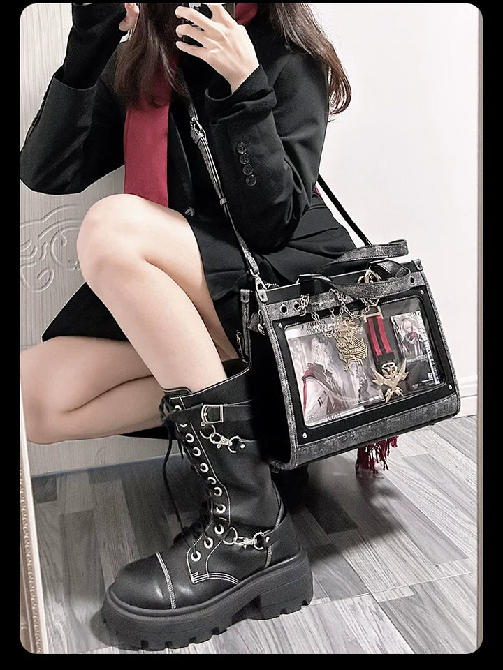 Japanese-Style Boxy Shape Ita Bag, Detachable Chain 45417:847817