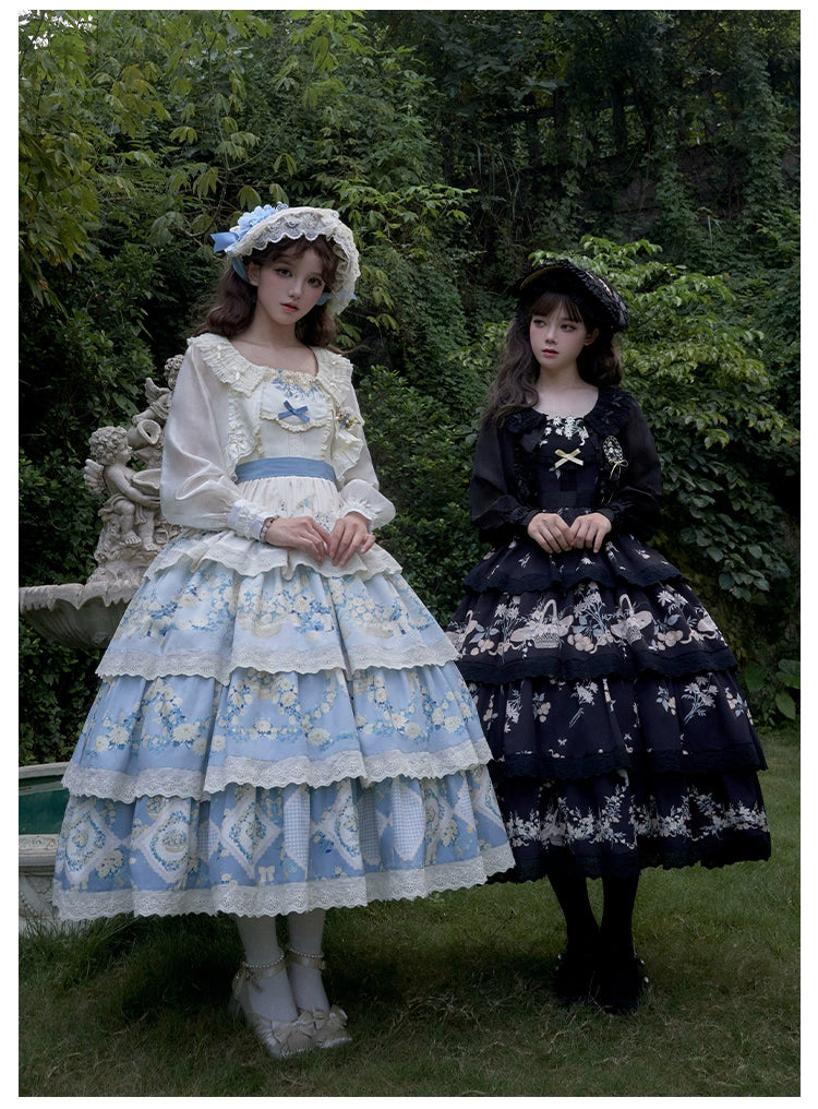 Classic Lolita Dress Twins Cottagecore Embroidery Tiered Dress 39470:641098