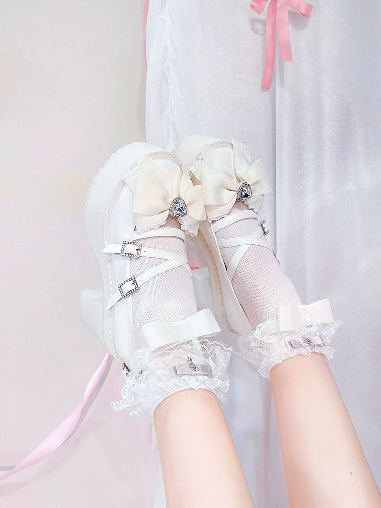 Jirai Kei Shoes Bow High-heeled Platform Ryousangata Shoes 38040:594198