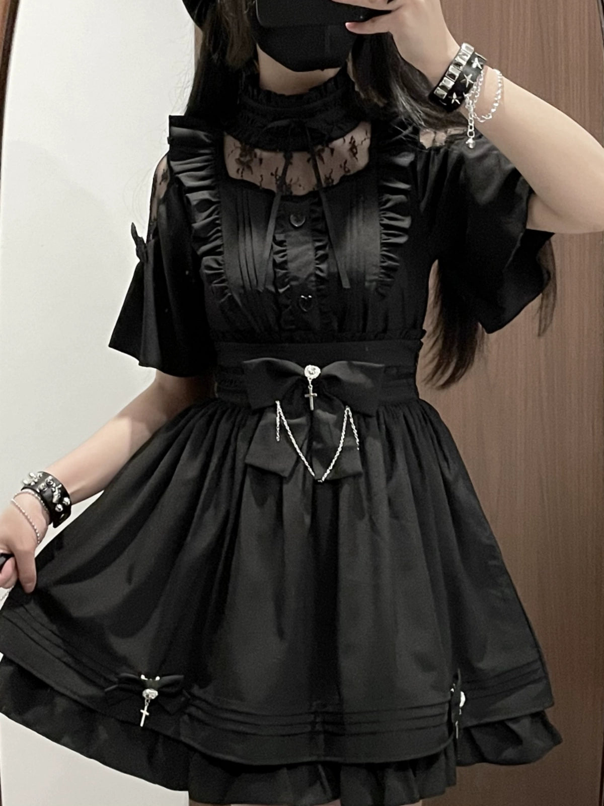 Plus Size Jirai Kei Set Up Gothic Blouse And Skirt Set (2XL 3XL L M S XL XS) 35596:538236