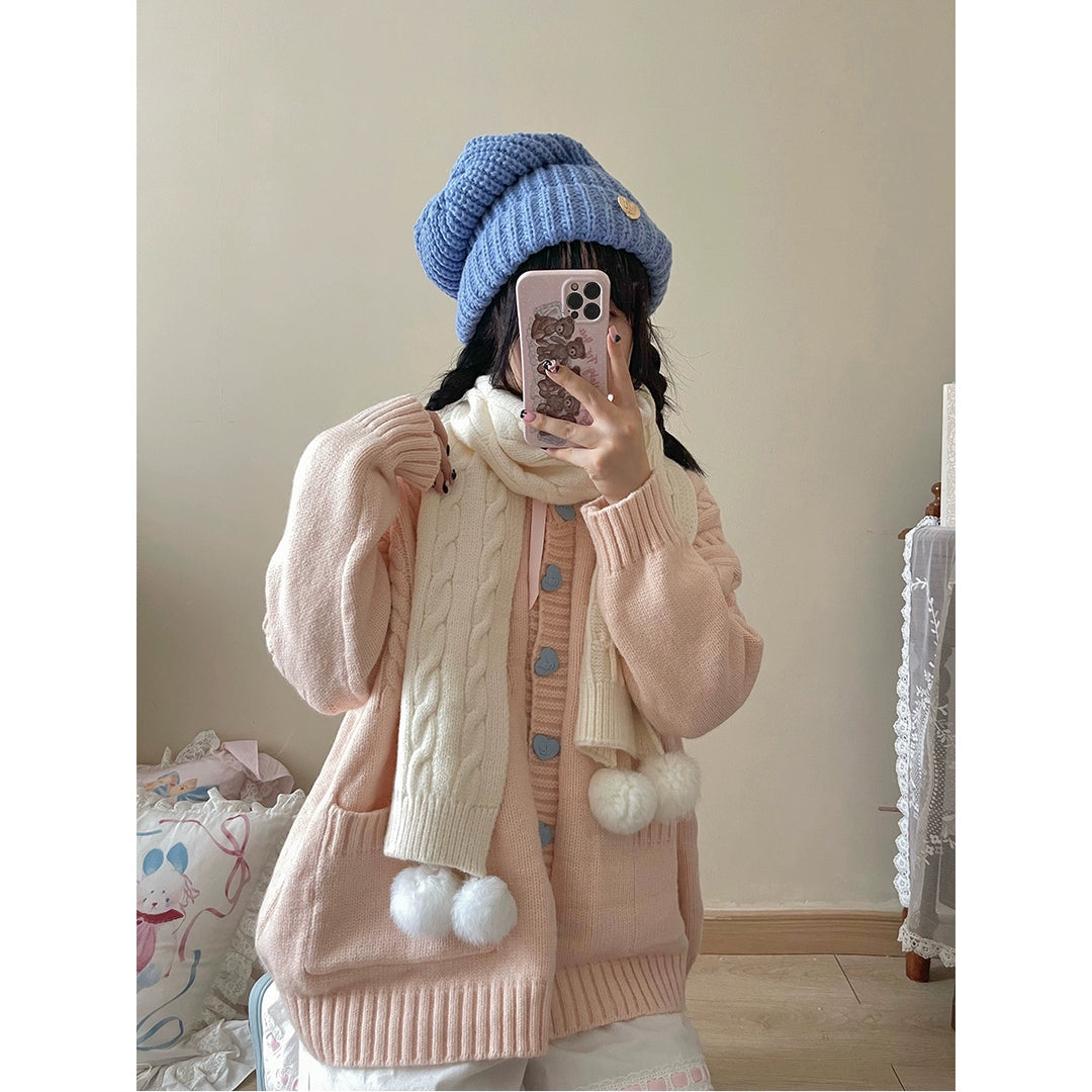 Kawaii Scarf Knitted Neck Warmer With Cute Ball 39340:620258