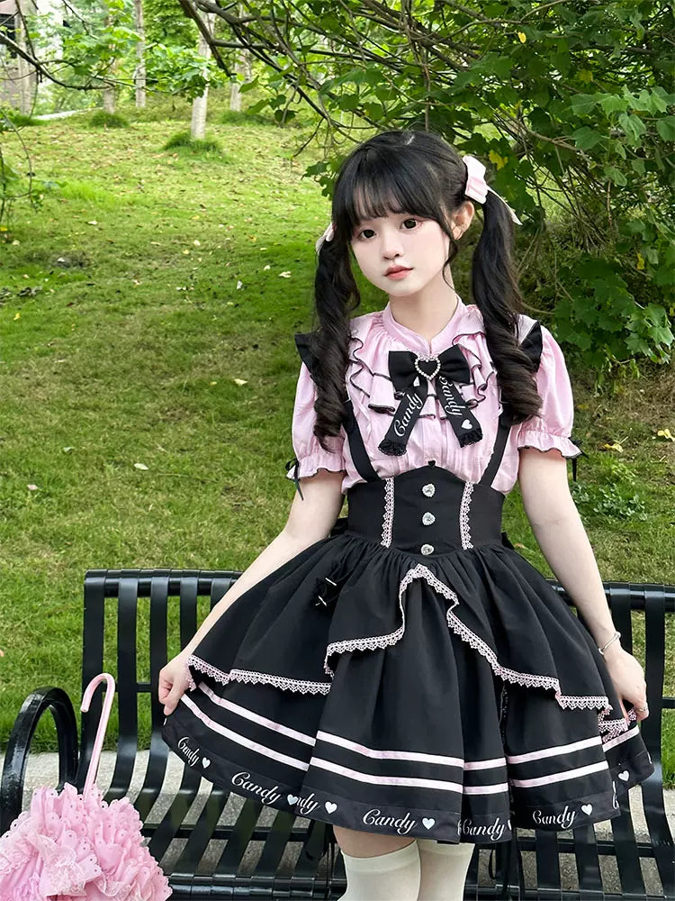 Pink Jirai Kei Short-sleeved Blouse, Puffy Sleeves – Honey Wardrobe